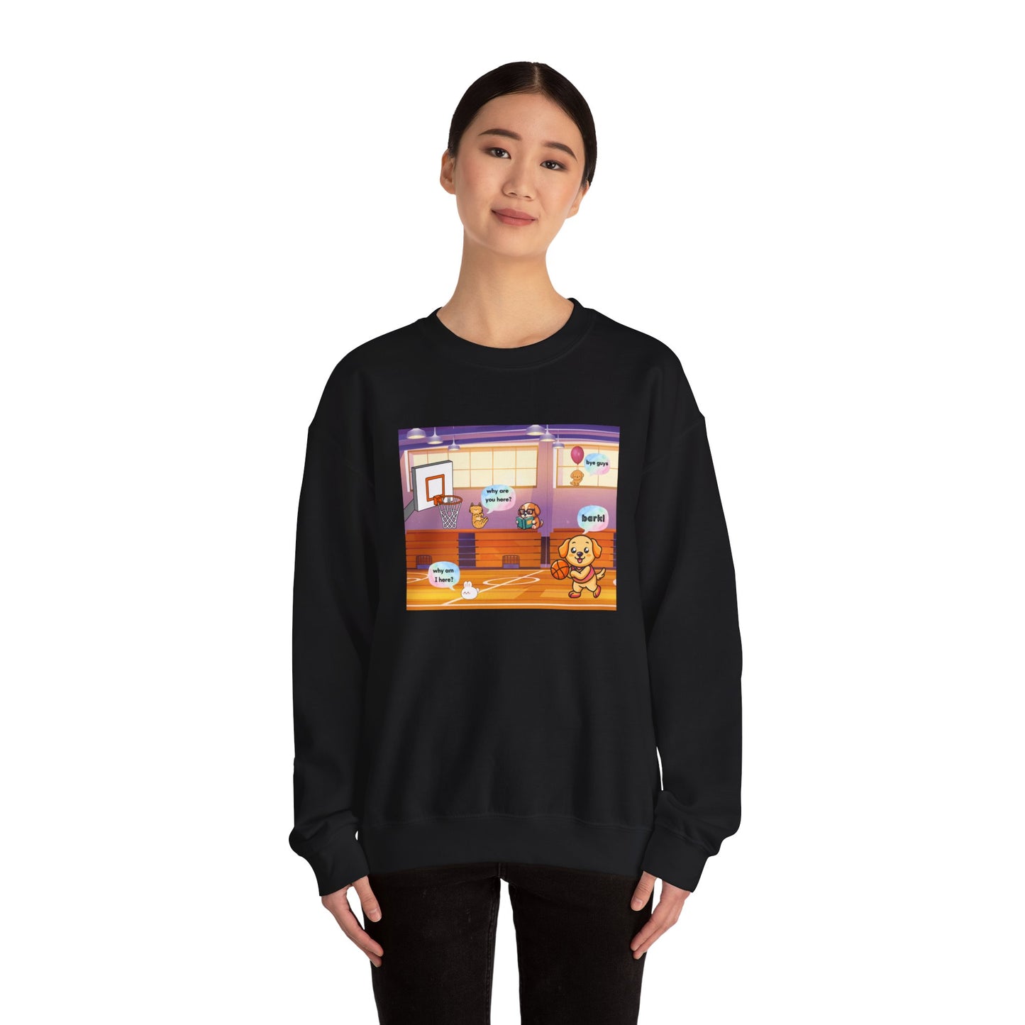 Crewneck Sweatshirt — Cute Gym Cartoon "Good Vibes" Design