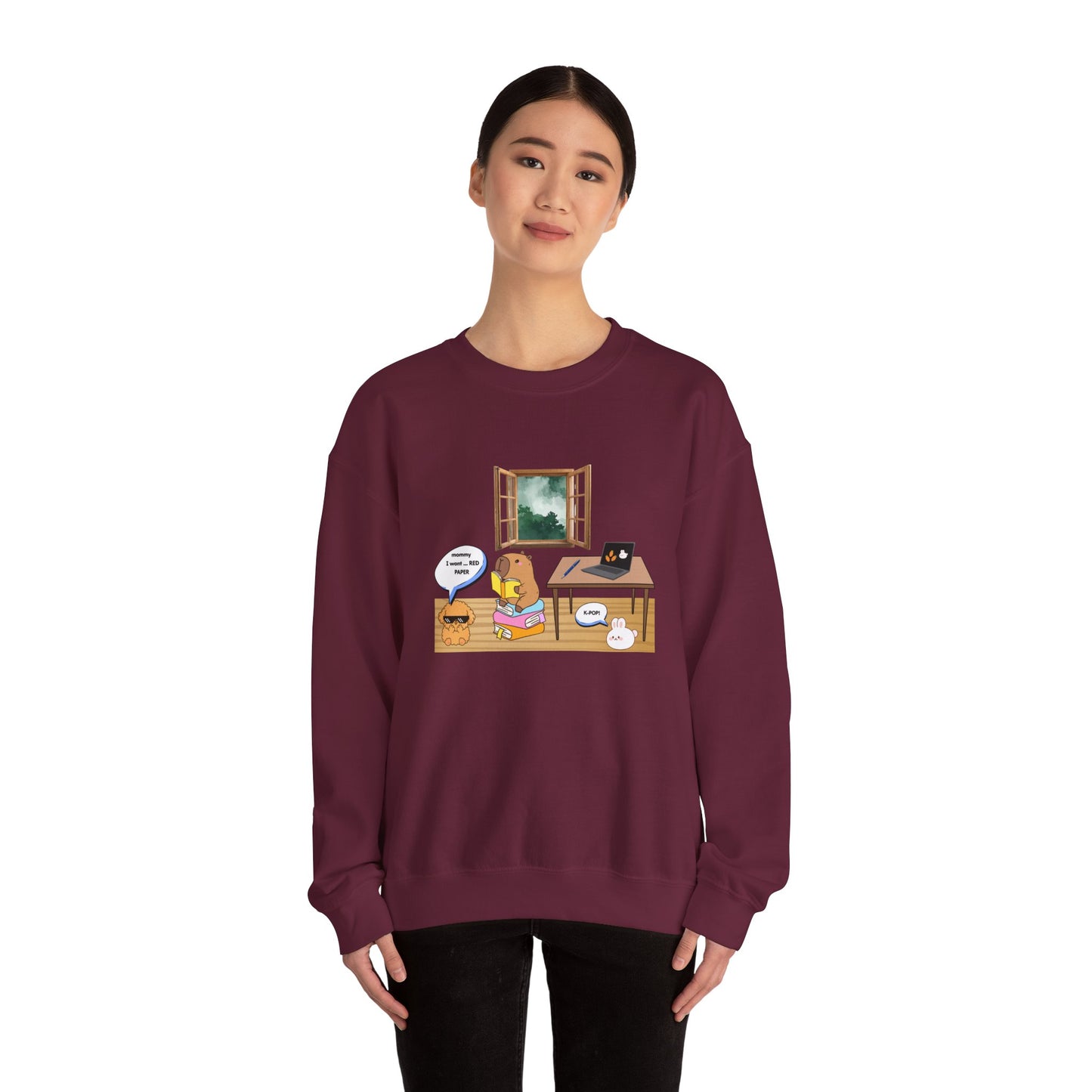 Crewneck Sweatshirt — Cute Gym Cartoon "Good Vibes" Design