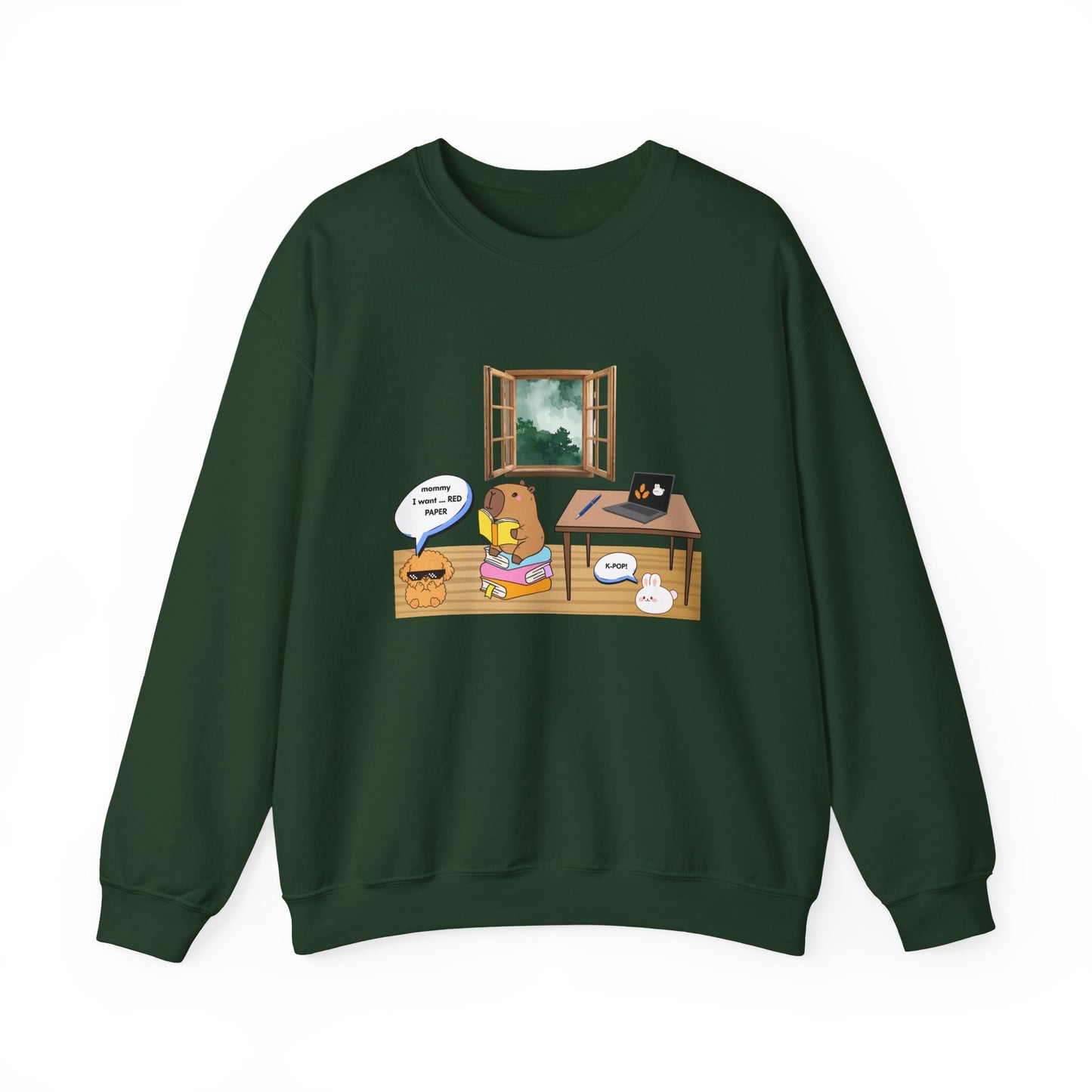 Crewneck Sweatshirt — Cute Gym Cartoon "Good Vibes" Design