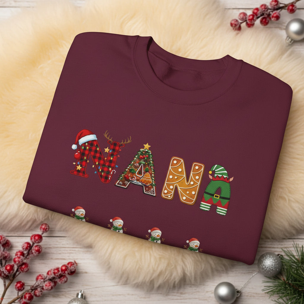 Personalized Grandma, Lola, Nana, Mimi, Gigi, Grammy Sweatshirt with Grandkids Snowman Names, Christmas Holiday Gift for Her