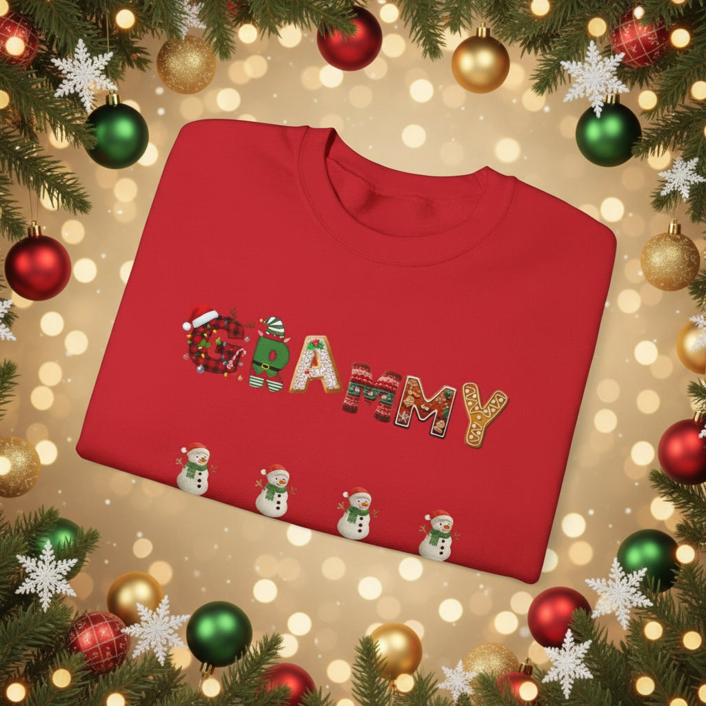 Personalized Grandma, Lola, Nana, Mimi, Gigi, Grammy Sweatshirt with Grandkids Snowman Names, Christmas Holiday Gift for Her