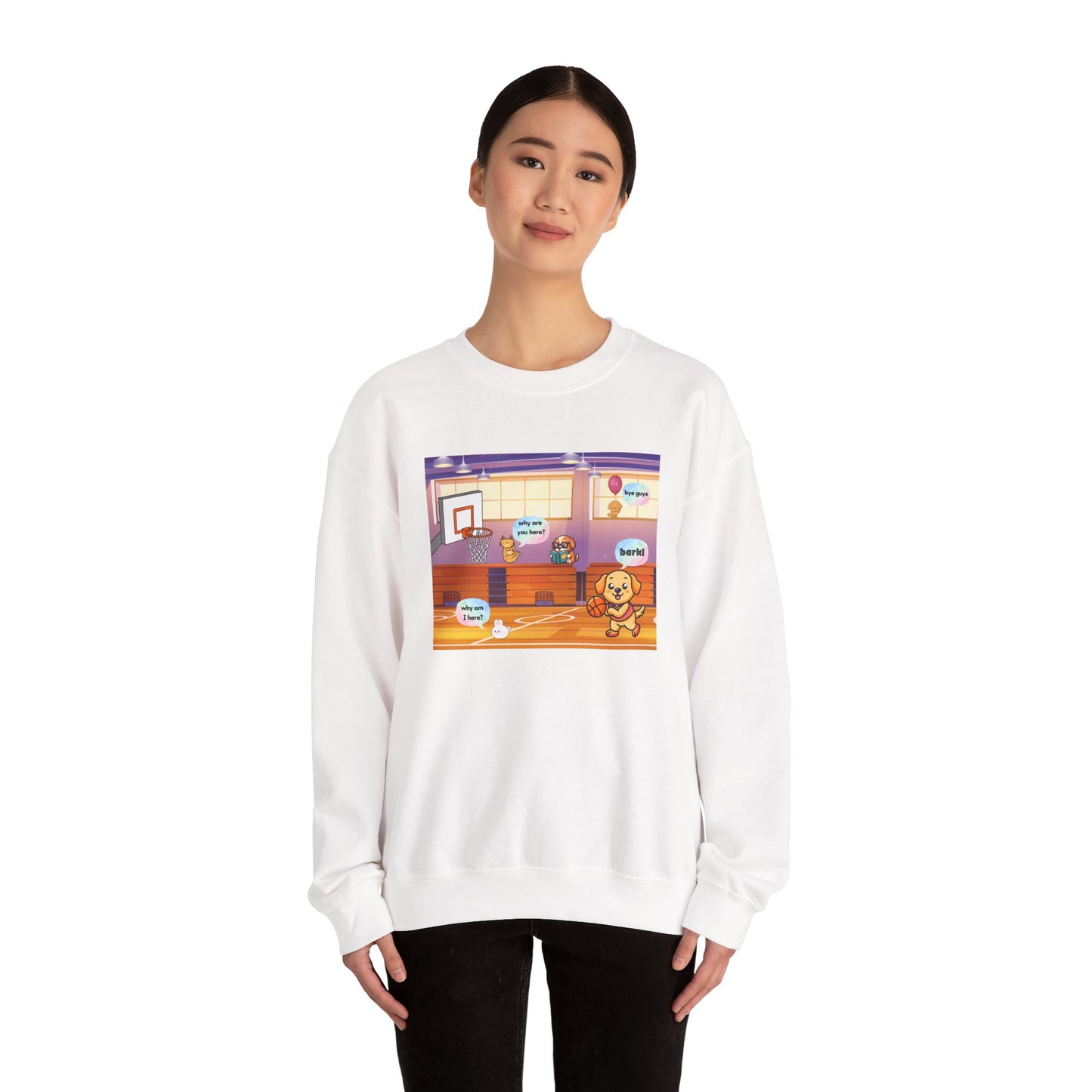 Crewneck Sweatshirt — Cute Gym Cartoon "Good Vibes" Design