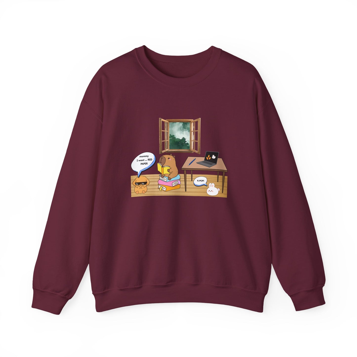 Crewneck Sweatshirt — Cute Gym Cartoon "Good Vibes" Design