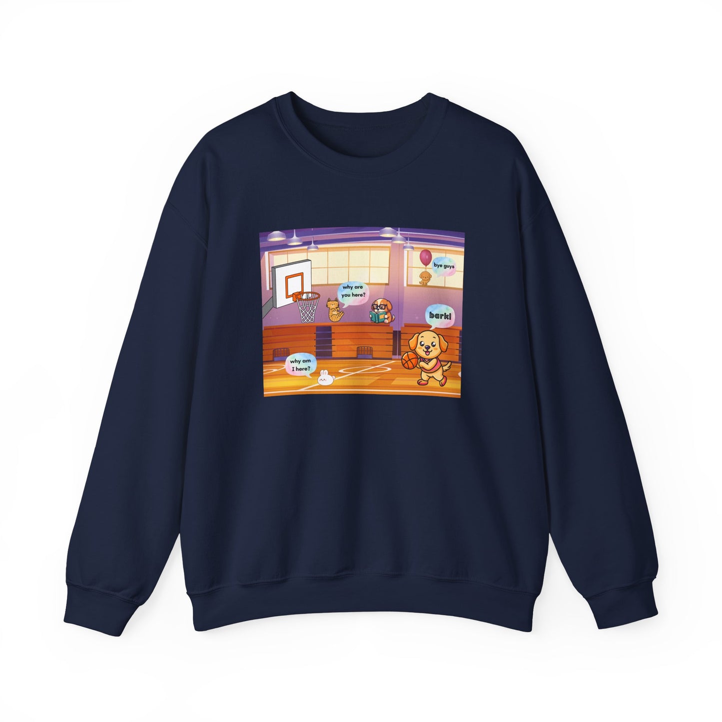 Crewneck Sweatshirt — Cute Gym Cartoon "Good Vibes" Design