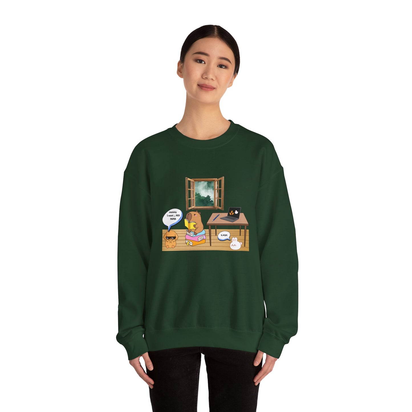 Crewneck Sweatshirt — Cute Gym Cartoon "Good Vibes" Design