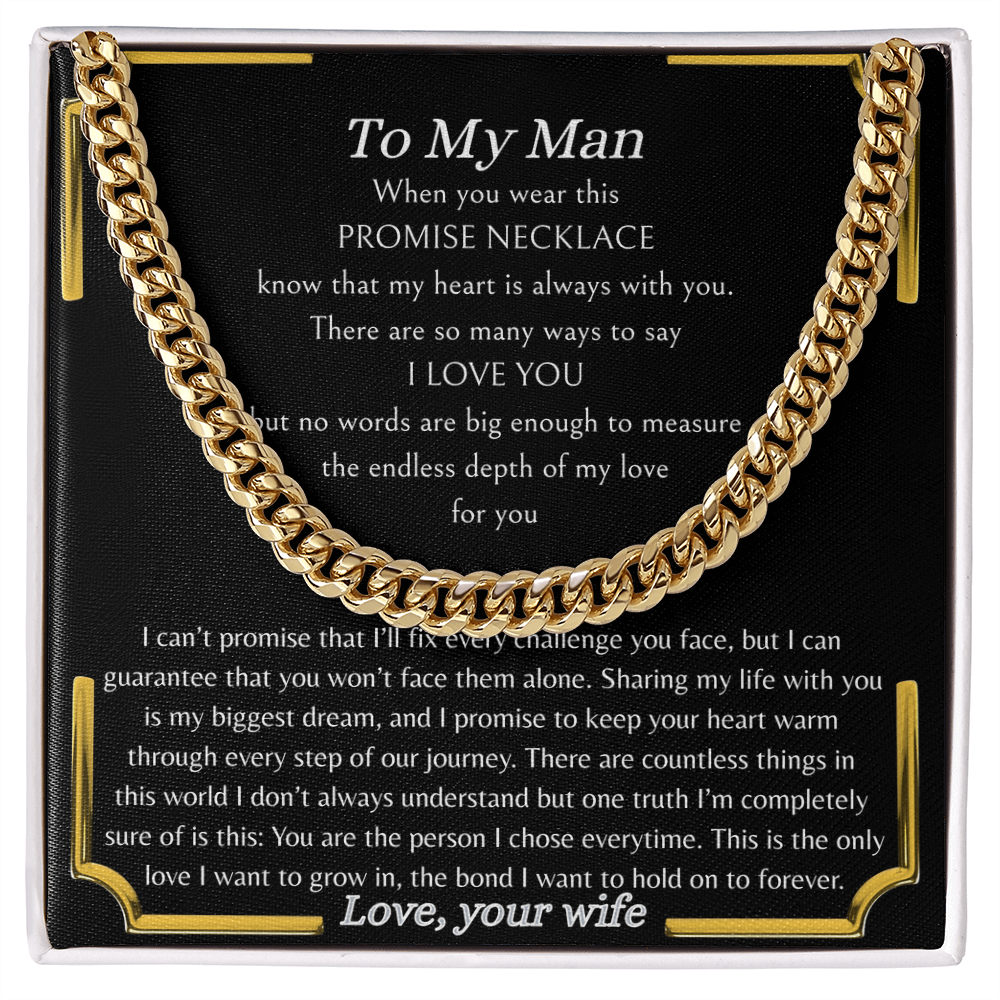 Husband Gift from Wife, Sentimental Support Promise Necklace, 14K Yellow Gold Over Stainless Steel, Anniversar, Christmas, Valentine's Day Jewelry,