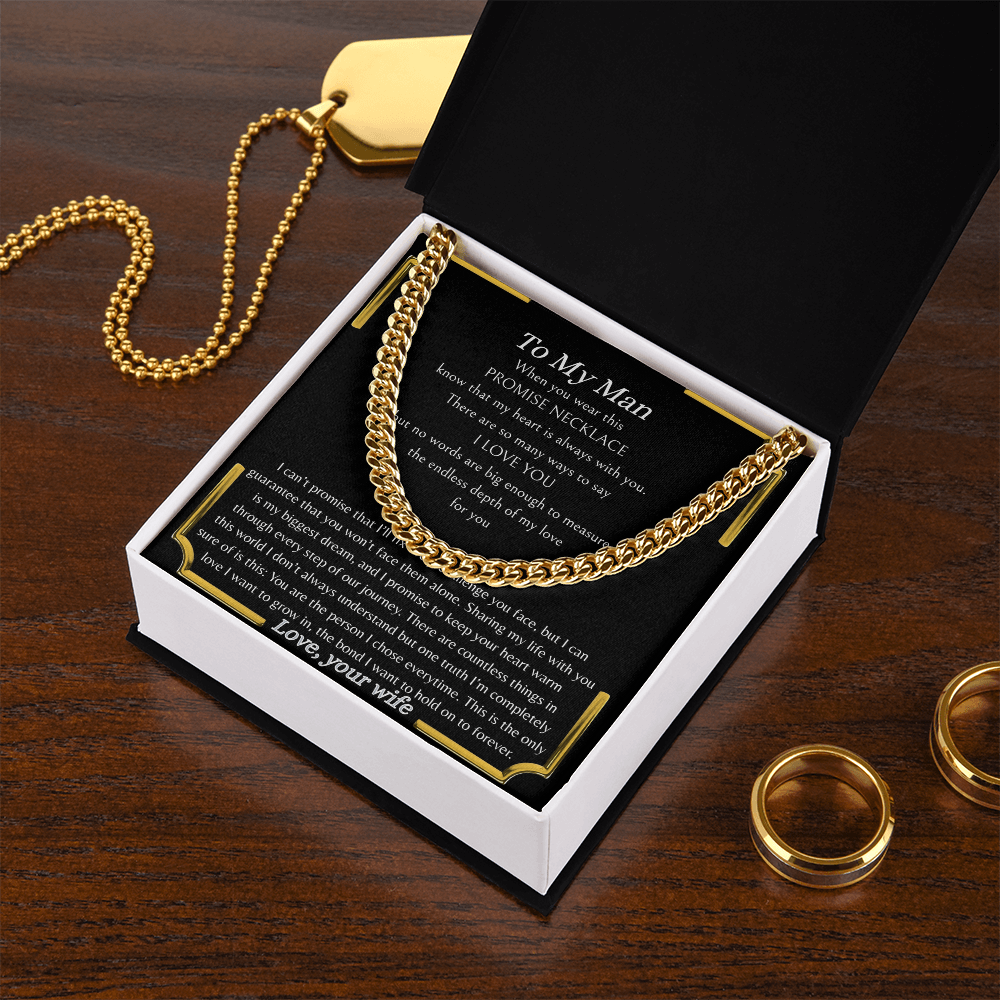 Husband Gift from Wife, Sentimental Support Promise Necklace, 14K Yellow Gold Over Stainless Steel, Anniversar, Christmas, Valentine's Day Jewelry,