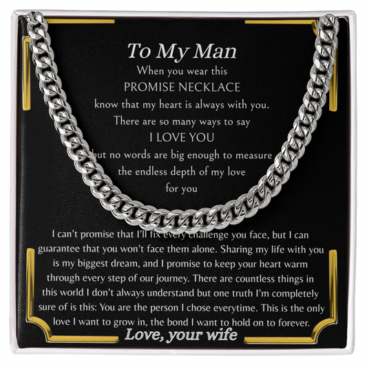 Husband Gift from Wife, Sentimental Support Promise Necklace, 14K Yellow Gold Over Stainless Steel, Anniversar, Christmas, Valentine's Day Jewelry,