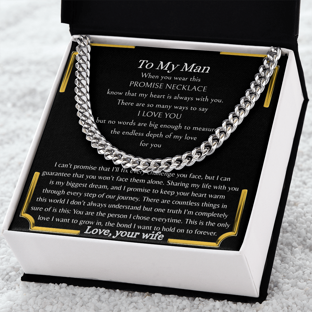 Husband Gift from Wife, Sentimental Support Promise Necklace, 14K Yellow Gold Over Stainless Steel, Anniversar, Christmas, Valentine's Day Jewelry,