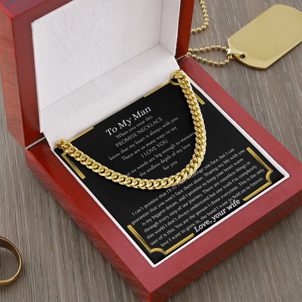 Husband Gift from Wife, Sentimental Support Promise Necklace, 14K Yellow Gold Over Stainless Steel, Anniversar, Christmas, Valentine's Day Jewelry,