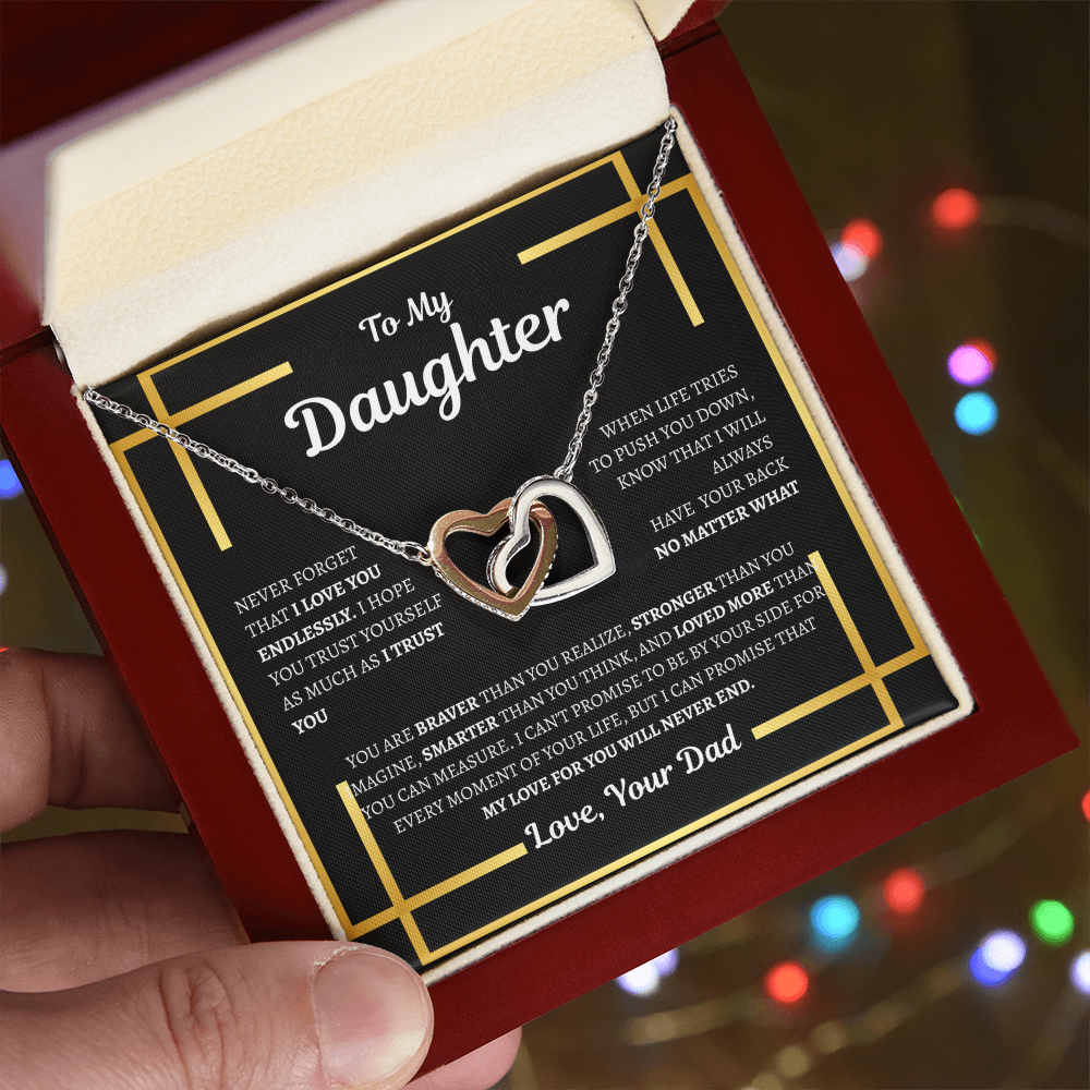 To My Daughter Necklace from DAD – Heart Necklace with Love Message Card – Christmas & Birthday Father Daughter Gift