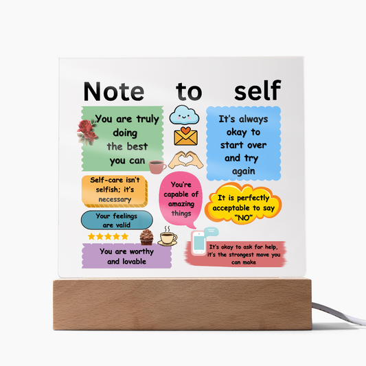 Note to Self Acrylic Plaque | Daily Positive Affirmation Desk Decor | Encouragement Note Gift | Self-Care Reminder Sign | Office School Motivation