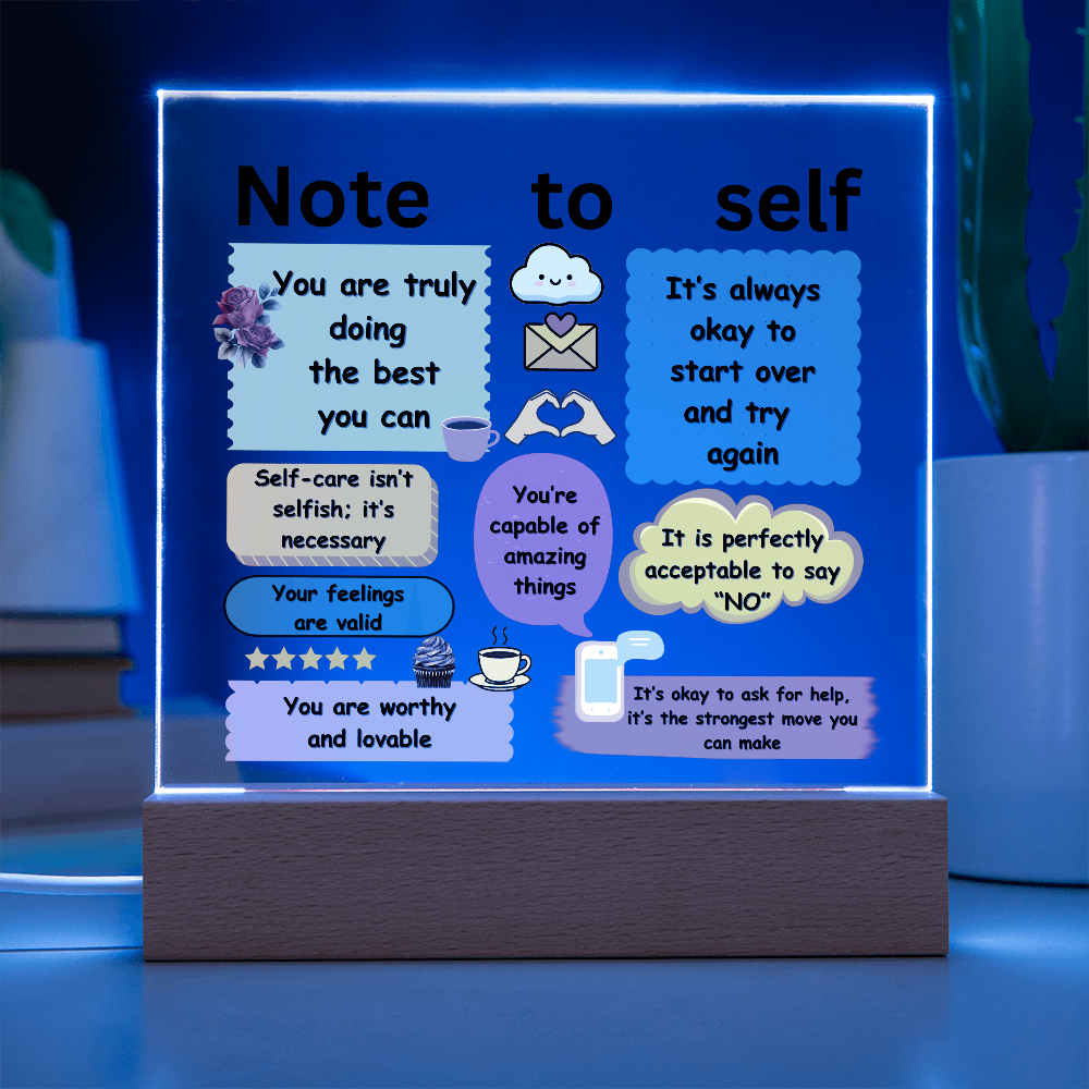 Note to Self Acrylic Plaque | Daily Positive Affirmation Desk Decor | Encouragement Note Gift | Self-Care Reminder Sign | Office School Motivation
