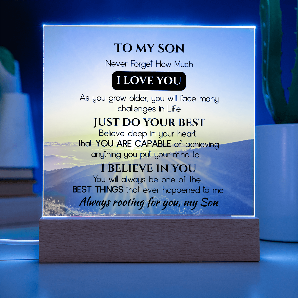 To My Son Acrylic Plaque Gift from Dad, Gift from Mom - Motivational Keepsake for Son's Birthday, Graduation, or Christmas