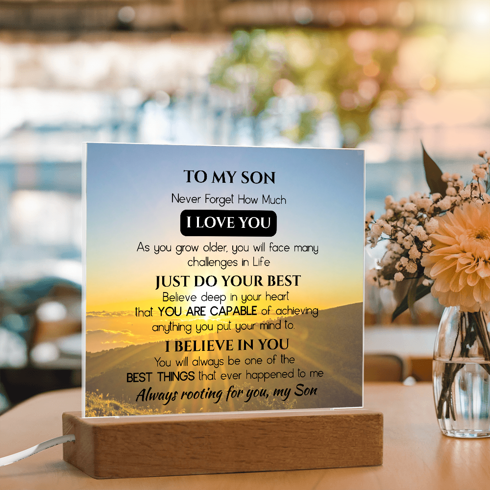 To My Son Acrylic Plaque Gift from Dad, Gift from Mom - Motivational Keepsake for Son's Birthday, Graduation, or Christmas