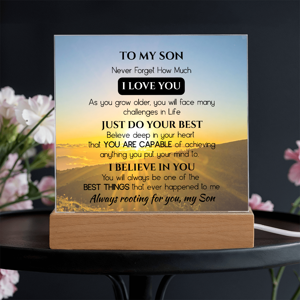 To My Son Acrylic Plaque Gift from Dad, Gift from Mom - Motivational Keepsake for Son's Birthday, Graduation, or Christmas