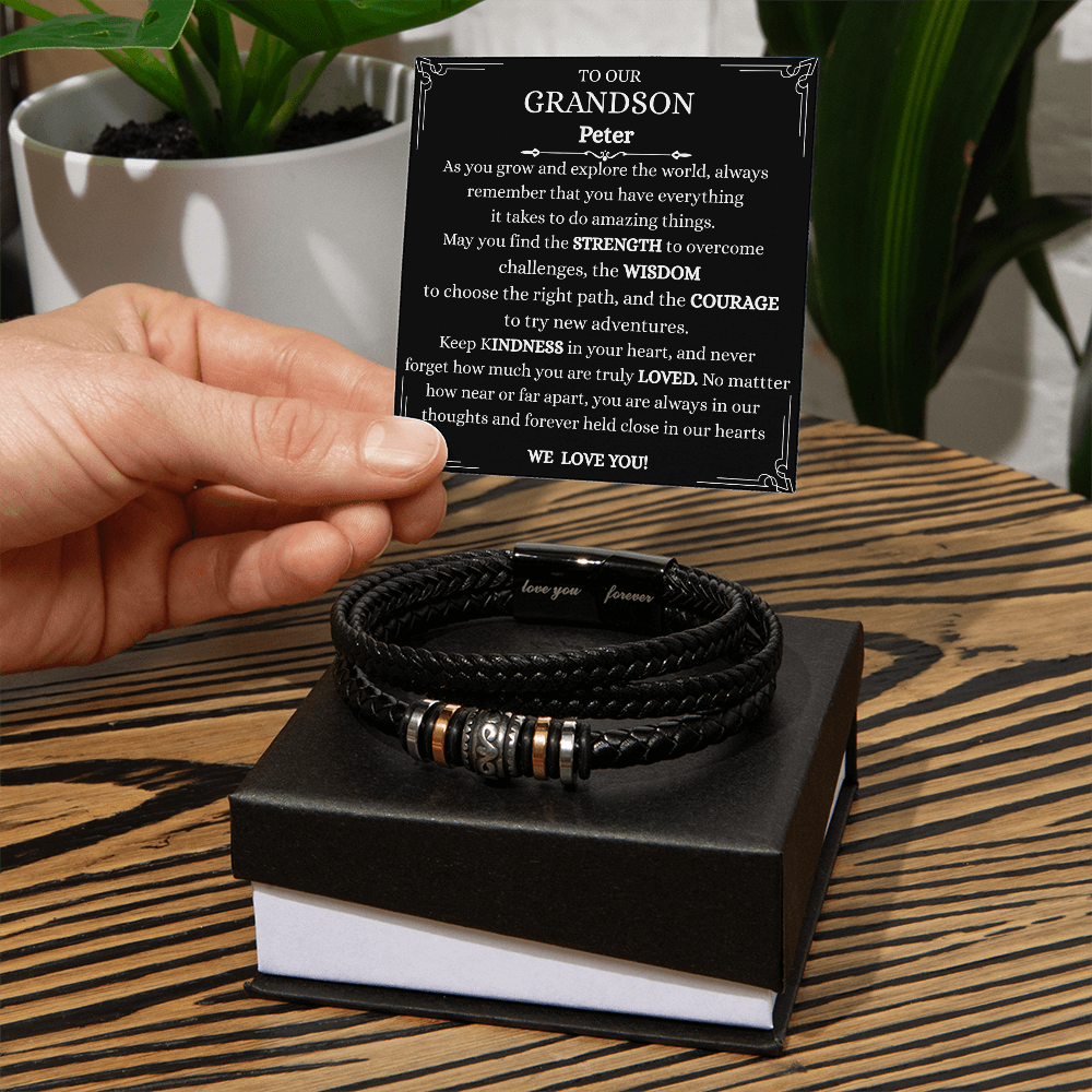 35% OFF: Personalized Gift for Grandson! Leather Bracelet Gift from Grandparents