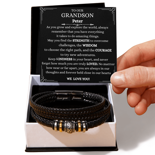 35% OFF: Personalized Gift for Grandson! Leather Bracelet Gift from Grandparents