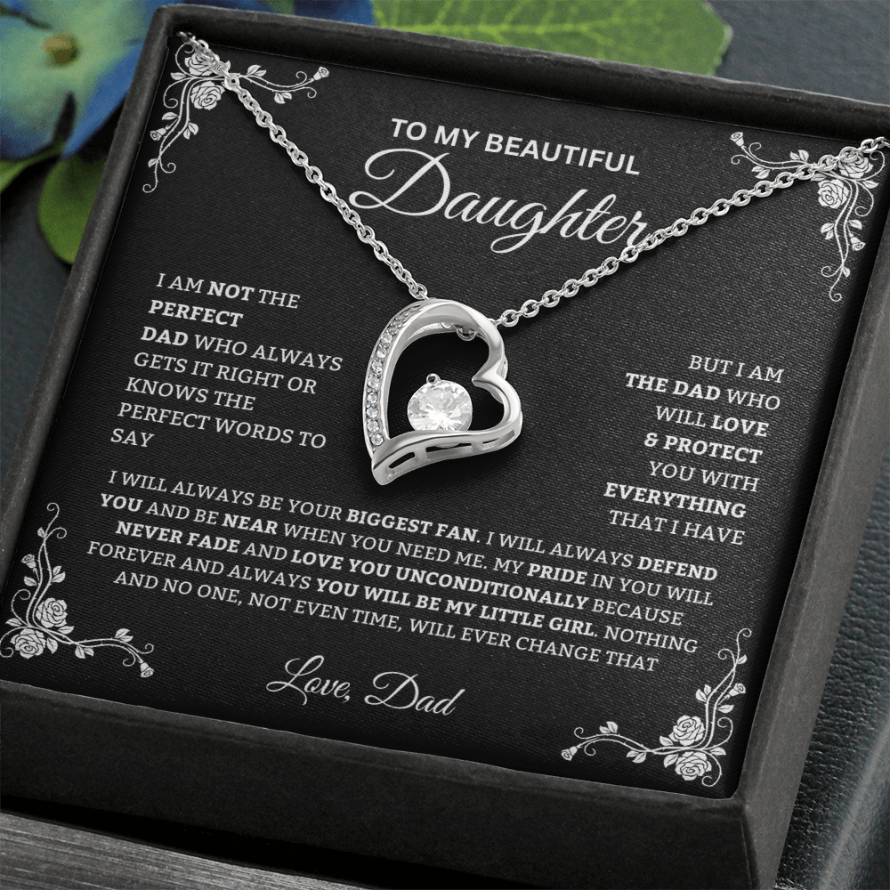 To My Daughter Christmas Necklace from DAD, Heart Pendant Gift Set, Sentimental Father Daughter Gift, Dad to Daughter Jewelry, Message Card