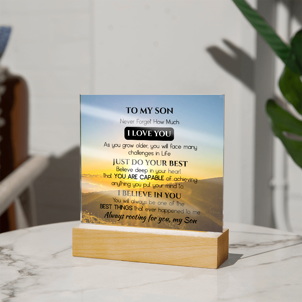 To My Son Acrylic Plaque Gift from Dad, Gift from Mom - Motivational Keepsake for Son's Birthday, Graduation, or Christmas