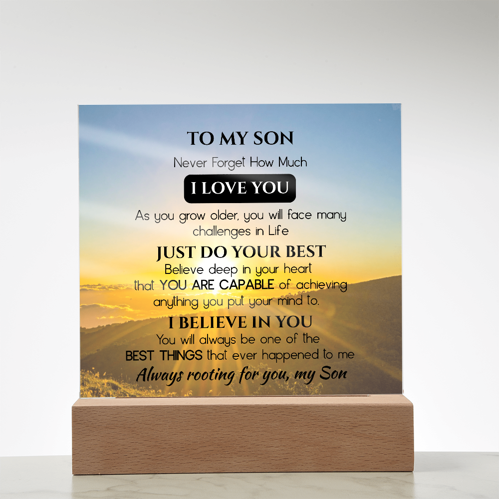 To My Son Acrylic Plaque Gift from Dad, Gift from Mom - Motivational Keepsake for Son's Birthday, Graduation, or Christmas