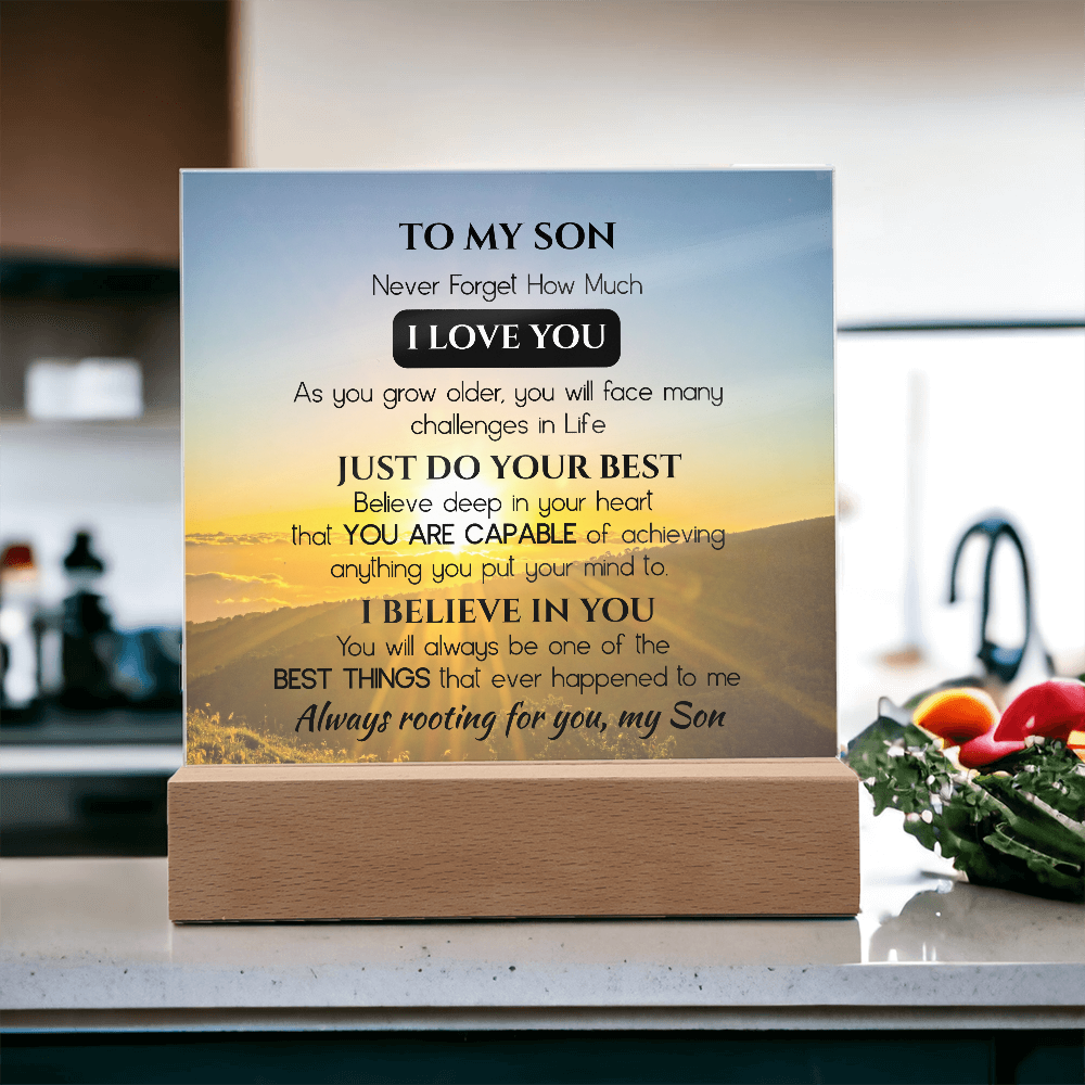 To My Son Acrylic Plaque Gift from Dad, Gift from Mom - Motivational Keepsake for Son's Birthday, Graduation, or Christmas