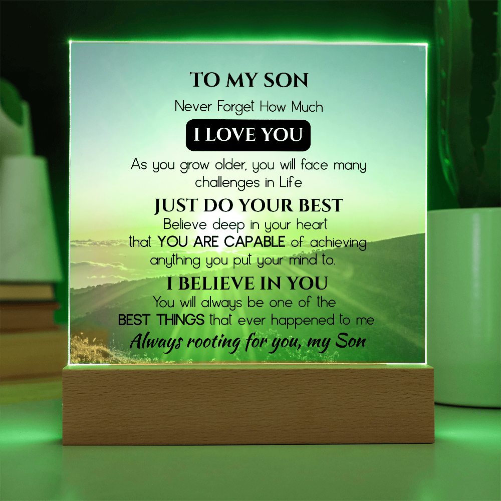 To My Son Acrylic Plaque Gift from Dad, Gift from Mom - Motivational Keepsake for Son's Birthday, Graduation, or Christmas