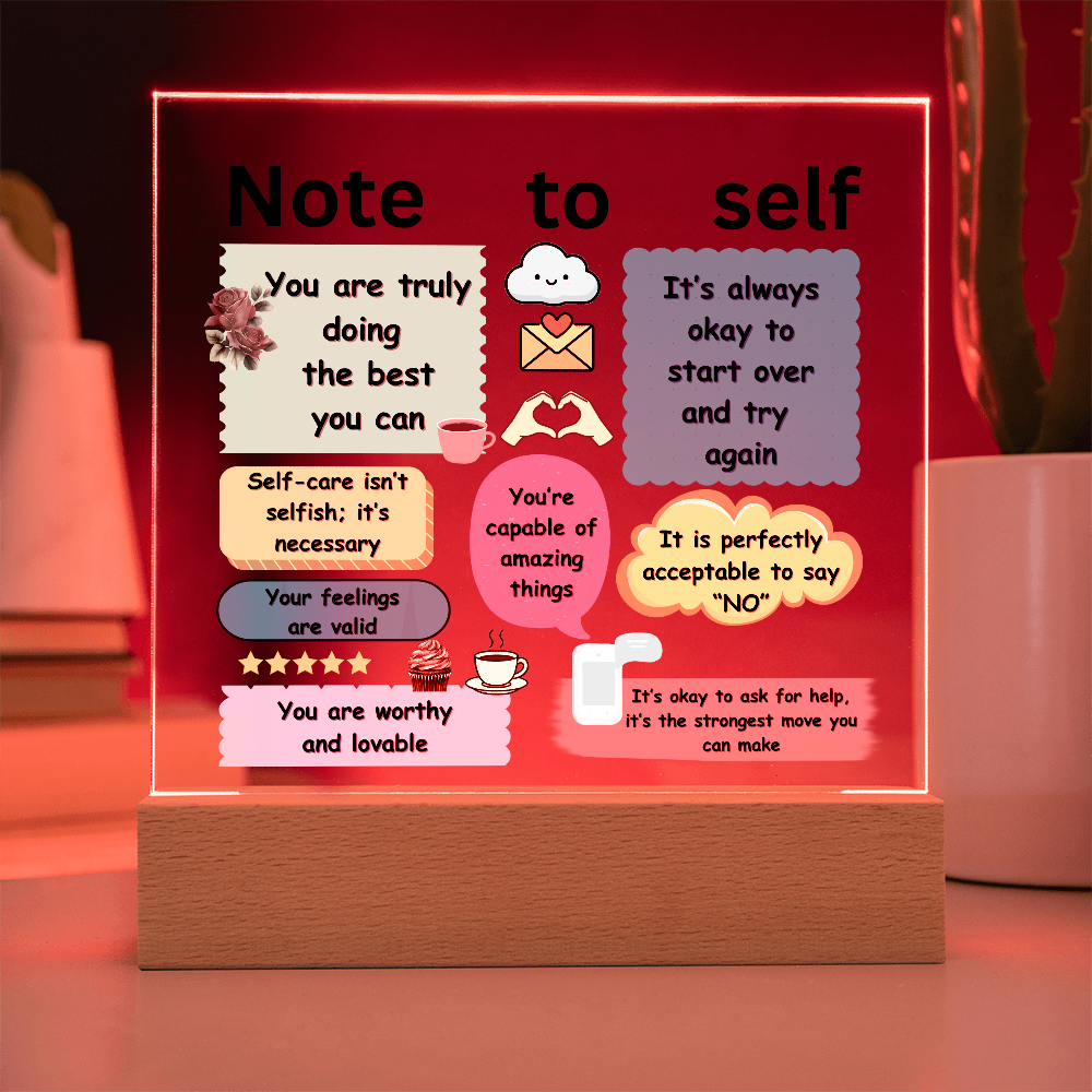 Note to Self Acrylic Plaque | Daily Positive Affirmation Desk Decor | Encouragement Note Gift | Self-Care Reminder Sign | Office School Motivation