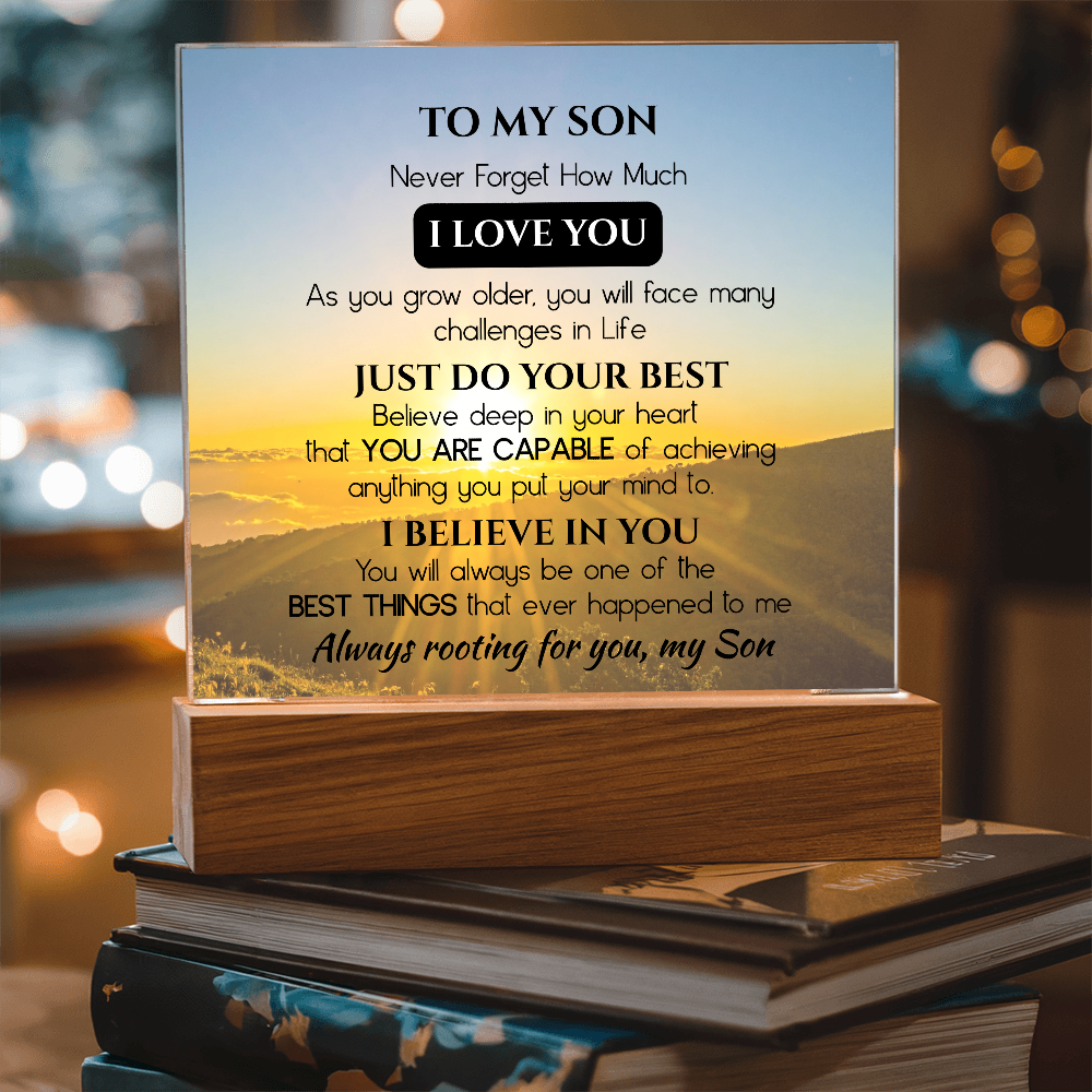 To My Son Acrylic Plaque Gift from Dad, Gift from Mom - Motivational Keepsake for Son's Birthday, Graduation, or Christmas