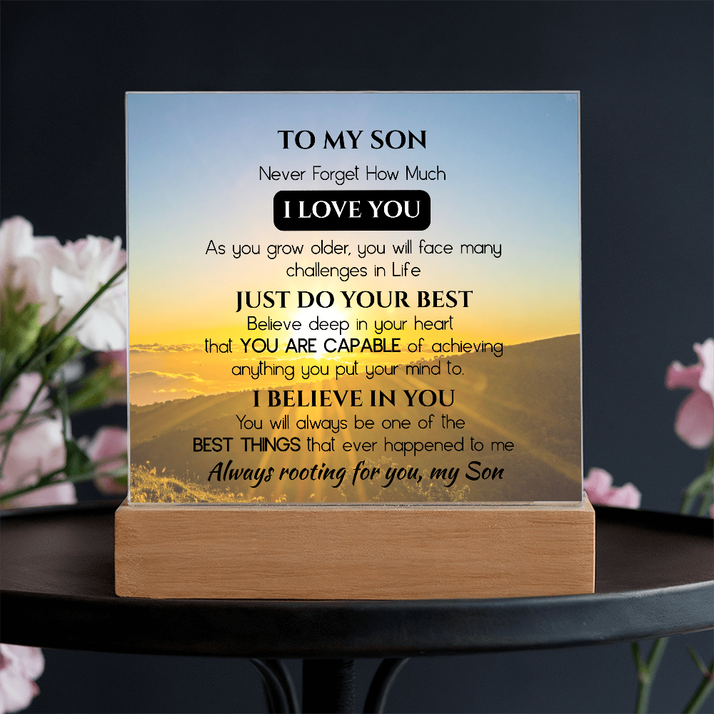 To My Son Acrylic Plaque Gift from Dad, Gift from Mom - Motivational Keepsake for Son's Birthday, Graduation, or Christmas